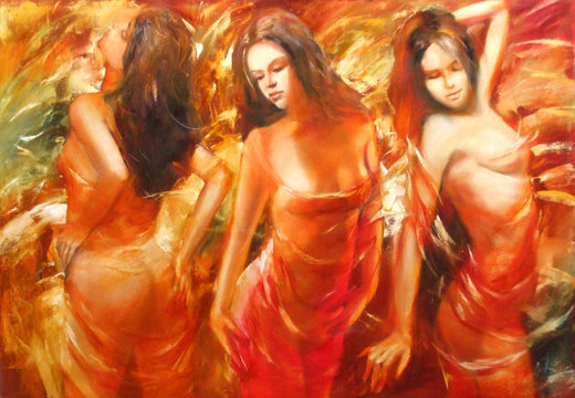 Female figures handmade painting