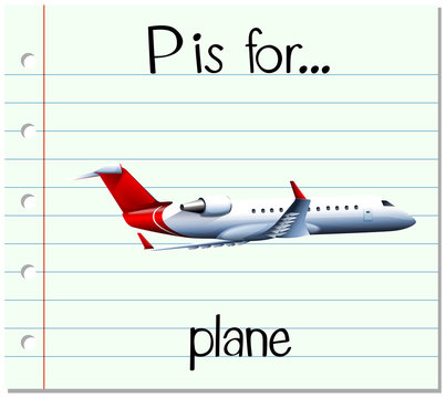 Flashcard letter P is for plane