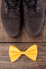 Men's objects on wooden table