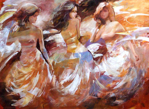 Female figures handmade painting