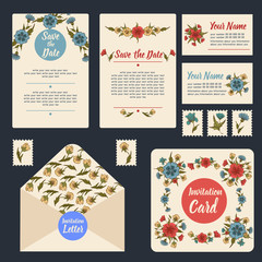 Naklejka premium Wedding Invitation Stationary Set. Floral Decoration