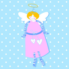 Angel - vector illustration. Love Cupid with a heart in his hands.