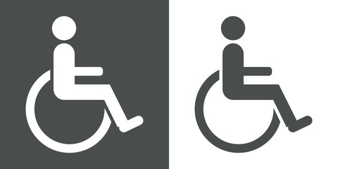 Icono plano minusvalido en silla de ruedas gris y blanco