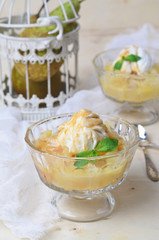 Pear Dessert with Ice-Cream and Caramel Sauce
