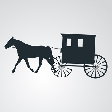 Icono plano silueta carruaje amish en fondo degradado
