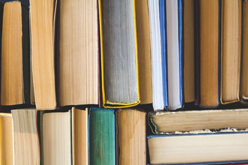 Stack of Used Old Books, top view
