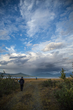 Mountain lake in a cloudy day canda yukon