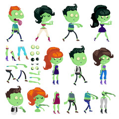 Big set of zombie men and women in cartoon style.