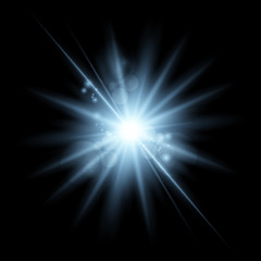 Blue glowing light burst with transparent on black background