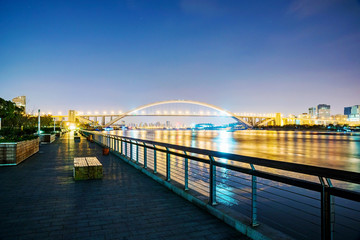 Night scene of the west bund and Nanpu bridge