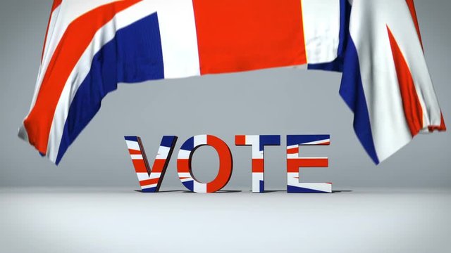 British Flag raises to reveal 
Vote text