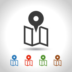 map pin icon. color set. flat design, vector