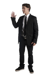 waving teenage guy