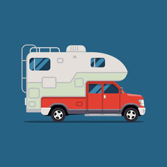 Vector illustration flat. the bestbanner for the travel agency and camping, outdoor activities, sports and outdoor recreation. Camper