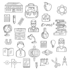 School and education sketch icons