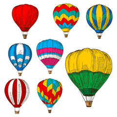 Obraz premium Hot air balloons in flight colored retro sketches