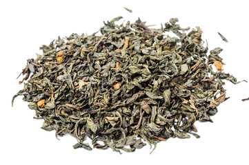 A bunch of dry green unpressed tea with flavors