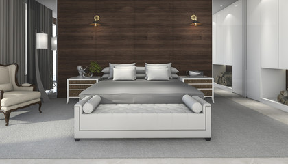 3d rendering bright classic and beautiful bedroom
