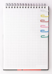 notebook with colored paper clips