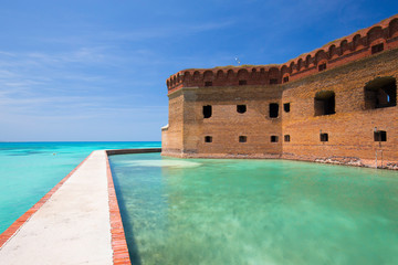 The crystal clear waters of the Gulf of Mexico surround Civil War Historic Fort Jefferson in the Dry Tortugas makes a great place for swimming and snorkeling