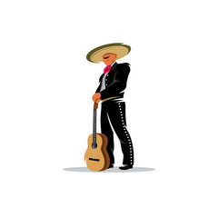 Mexican musician with guitar. Vector Illustration. - 108184988