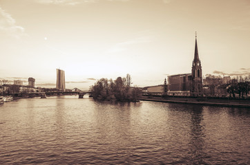 Fototapeta premium River view of The Eiserner Steg.The Eiserner Steg is a pedestria
