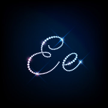 Sparkling diamond gemstone strass thread letter E