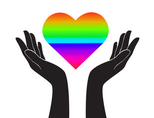 Obraz premium hands holding heart rainbow sign