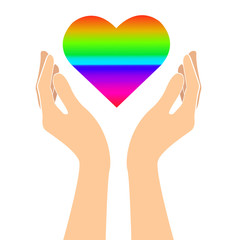 hands holding heart rainbow sign