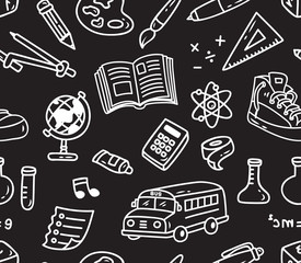 Back to school themed doodle seamless background