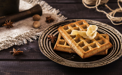 Ginger waffles with honey and spices 