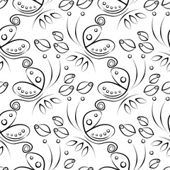 Seamless floral vector pattern with insect. Decorative black and white background with butterflies, roses and decorative elements . Series of Animals and Insects Seamless Patterns.