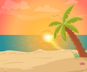 Fototapeta na wymiar tropical sea island with palm trees and sun