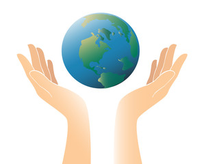hands holding the world vector