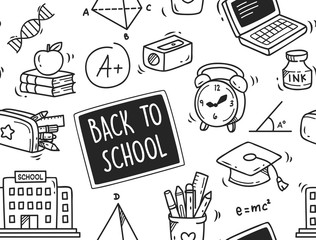 Back to school themed doodle seamless background