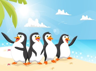 illustration of funny penguin cartoon on the beach