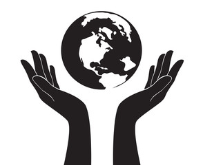 hands holding the world vector