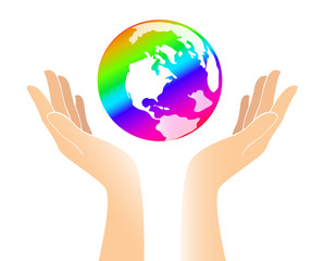 hands holding the world vector