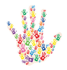 abstract hands print rainbow background