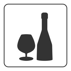 Alcohol icon. Bottle wine sign. Black silhouette isolated on white background. Elegance symbol of drink, beverage, champagne, cocktail or bar, restaurant menu. Design element label Vector illustration