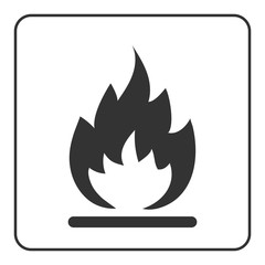 Fire icon. Hot flame sign. Black abstract silhouette, isolated on white background. Drawing graphic element. Symbol burn, danger, blaze. Simple emblem. Flat design concept trendy. Vector illustration.