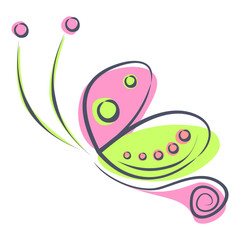 Vector illustration of colorful red and green cartoon butterfly, isolated on the white backgound  Series of Animals and Insects Illustrations.