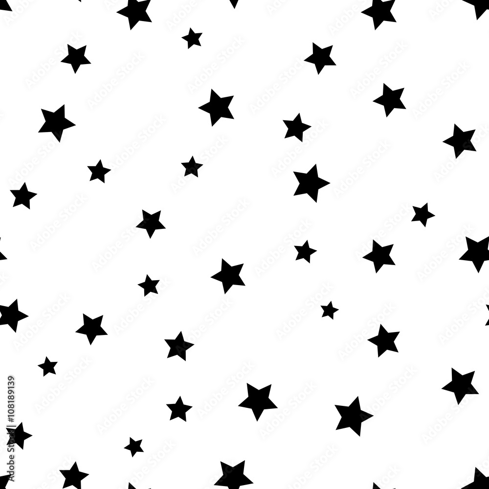 Wall mural star seamless pattern. black and white retro background. chaotic elements. abstract geometric shape 