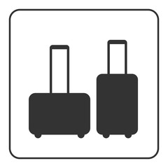 Suitcase icons. Black silhouette, isolated on white background. Design element. Luggage sign. Symbol bag, luggage and business travel, work. Flat concept vacation or trip, tourism. Vector Illustration
