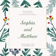 Good-looking wedding card design with hand painted watercolor flower. Artistic floral summer or spring bridal design. Save the date.