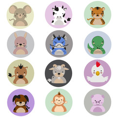 Obraz premium Chinese Zodiac flat icon set