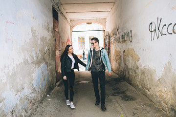 Youth and fashionable couple on the streets.