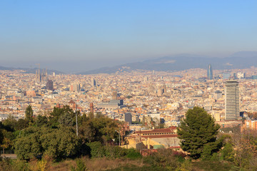 Fototapeta na wymiar Barcelona cityscape panorama seen from Montjuic, Spain