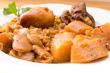 Traditional Jewish Cholent (Hamin) from Israel served with horse