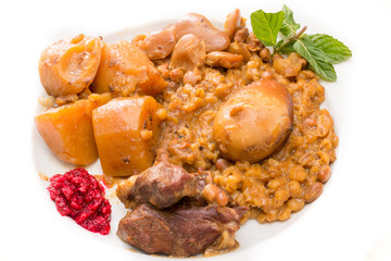 Traditional Jewish Cholent (Hamin) from Israel served with horse